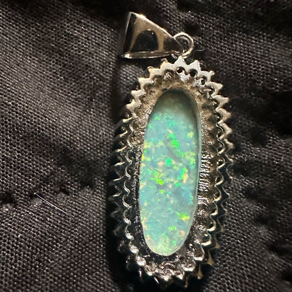 Solid Oval White Fire Opal .925 Sterling Silver P… - image 4